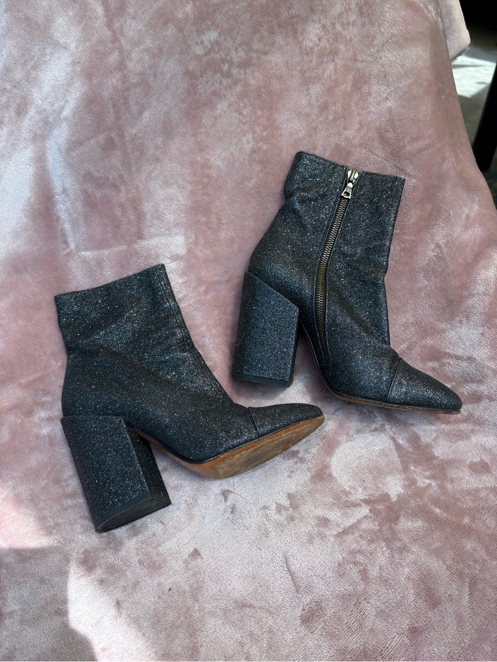 Dries Van Noten Glitter Block Heel Ankle Boots